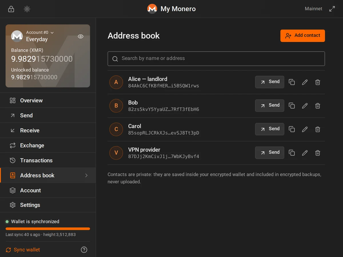 Encrypted address book
